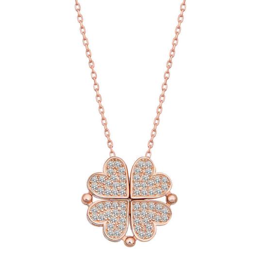 Silver Rose Heart Openable Clover Women’s Necklace
