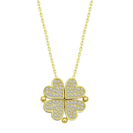 Silver Gold Heart Openable Clover Women’s Necklace