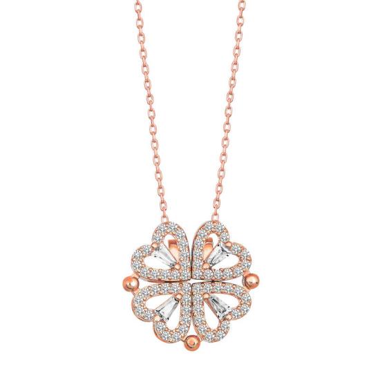 Silver Rose Heart Openable Clover Women’s Necklace
