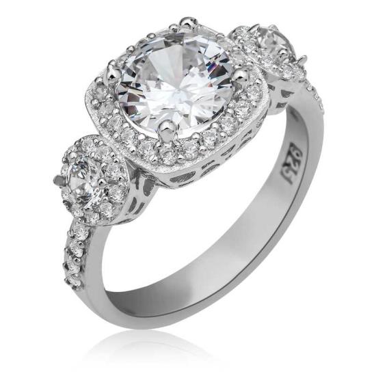 Silver Square Mounted Single Stone Women’s Ring