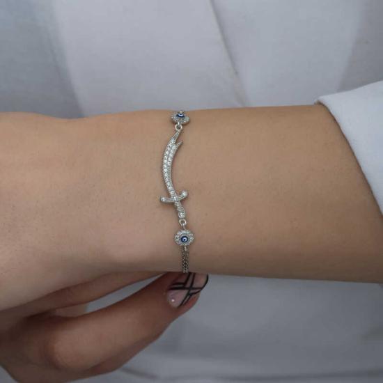 Silver Evil Eye Zulfiqar Sword Women’s Bracelet