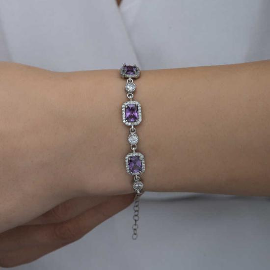 Silver Baguette Purple Stone Women’s Bracelet