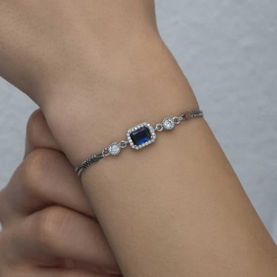 Silver Baguette Blue Stone Women’s Bracelet