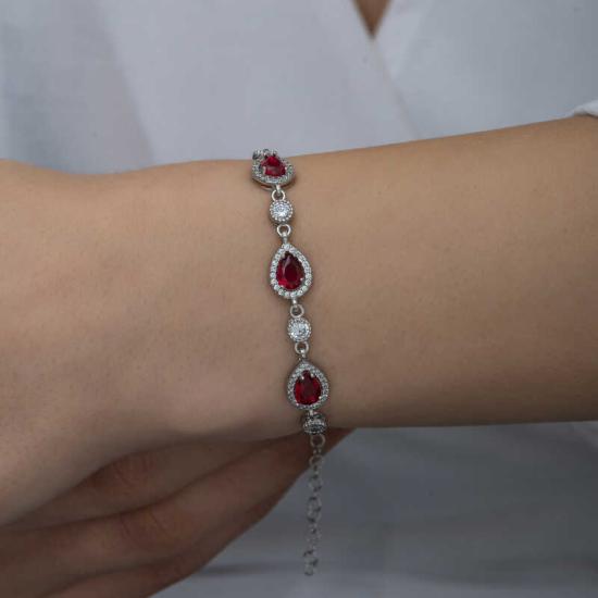 Silver Drop Red Stone Waterway Women’s Bracelet