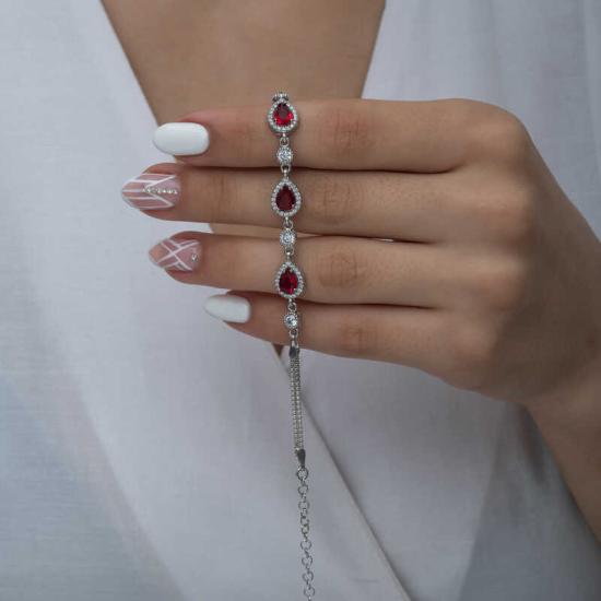 Silver Drop Red Stone Waterway Women’s Bracelet