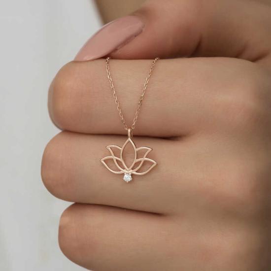 Silver Rose Lotus Flower Women’s Necklace