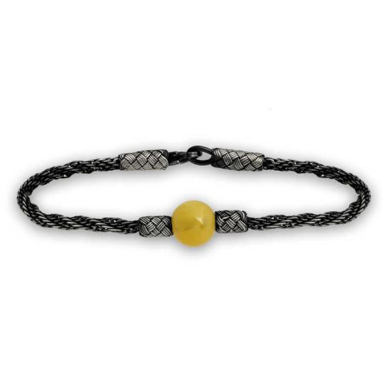 Silver Drop Amber Kazaziye Knit Bracelet