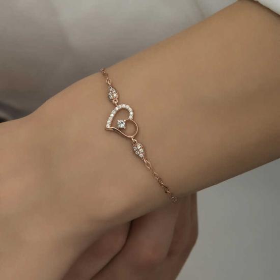 Silver Rose Heart Solitaire Women’s Bracelet