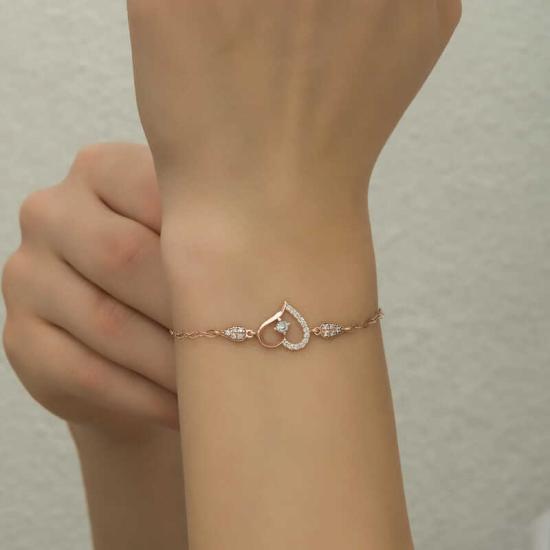 Silver Rose Heart Solitaire Women’s Bracelet