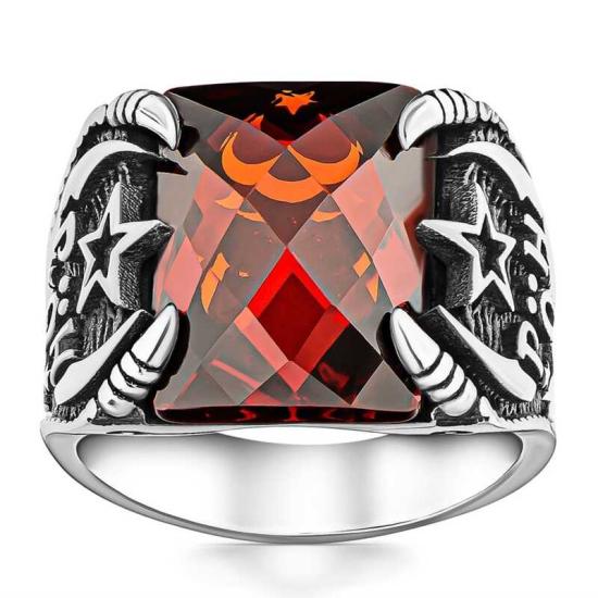 Silver Police Special Operations Red Stone Men’s Ring