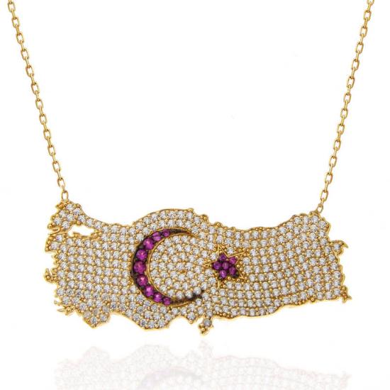 Silver Gold Crescent Star Türkiye Map Women’s Necklace