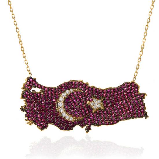 Silver Gold Crescent Star Türkiye Map Women’s Necklace