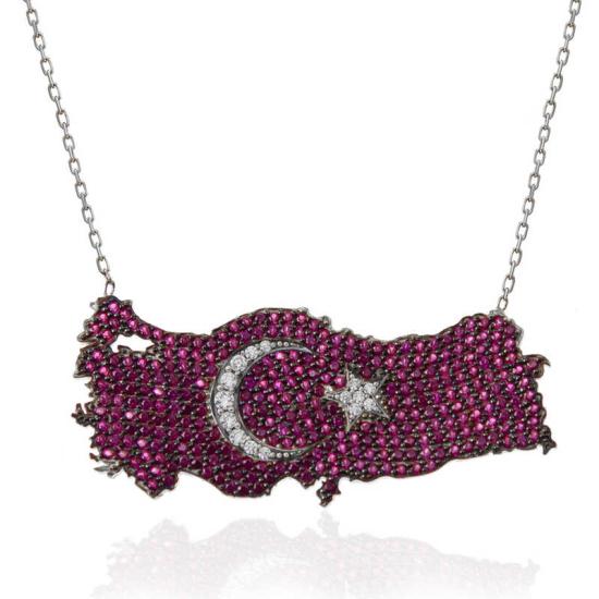Silver Crescent Star Türkiye Map Women’s Necklace