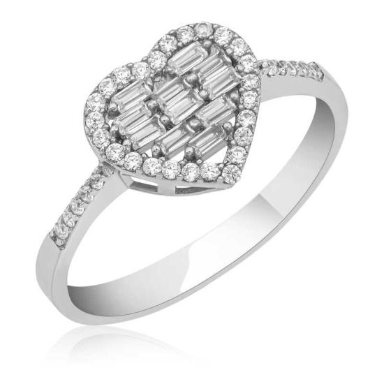 Silver Baguette Stone Heart Women’s Ring