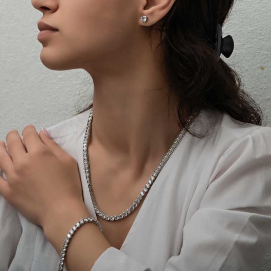 Silver 5 mm White Stone Waterway Women’s Set