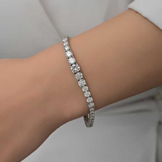 Silver Waterway Bracelet with White Stones