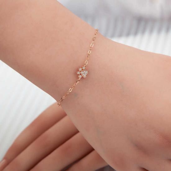 Silver Rose Cat Paw Women’s Bracelet