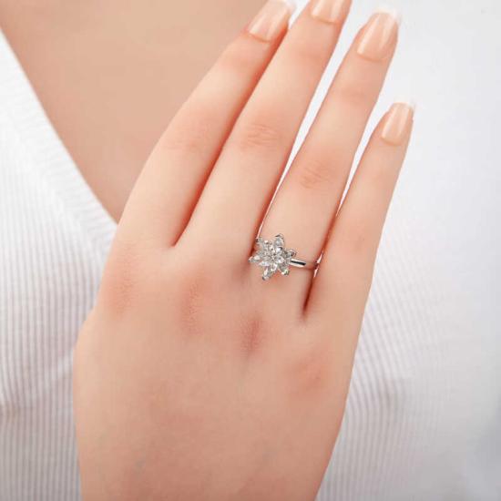 Silver White Stone Lotus Flower Women’s Ring