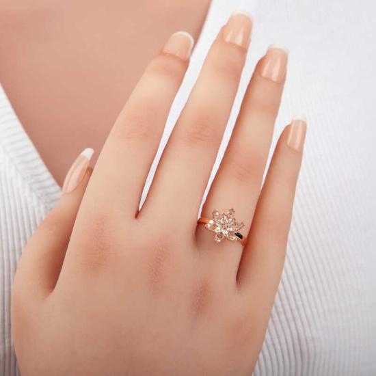 Silver Rose White Stone Lotus Flower Women’s Ring