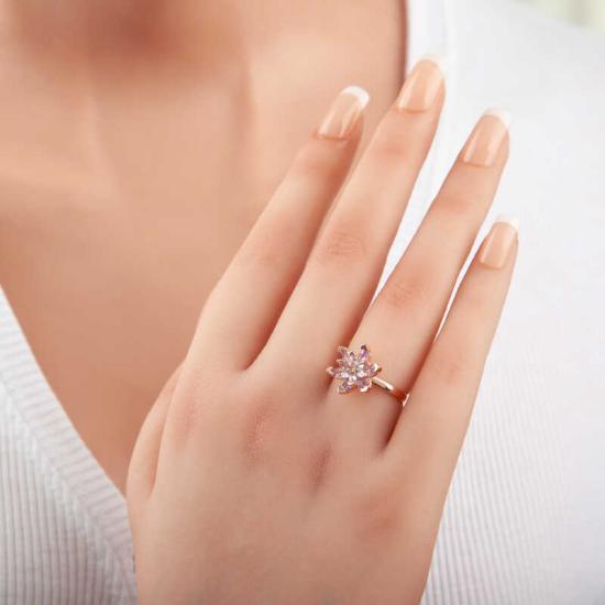 Silver Rose Lilac Stone Lotus Flower Women’s Ring