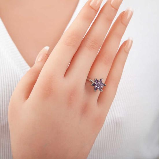 Silver Purple Stone Lotus Flower Women’s Ring