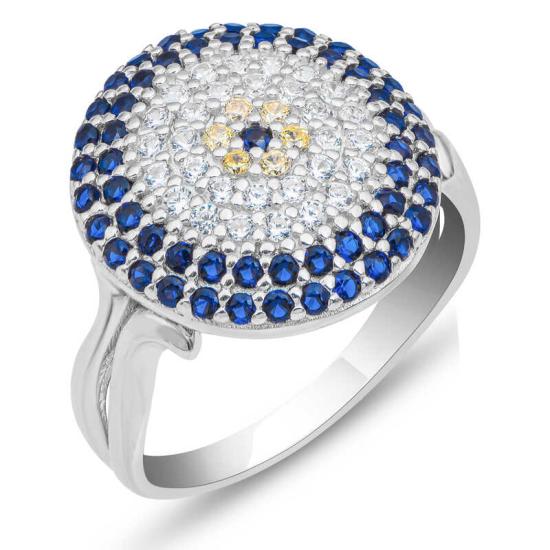 Silver Round Evil Eye Women’s Ring