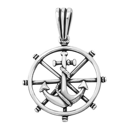 Silver Ship’s Wheel Men’s Pendant