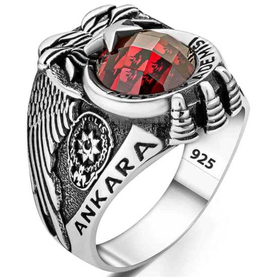 Silver Police Academy Red Stone Men’s Ring