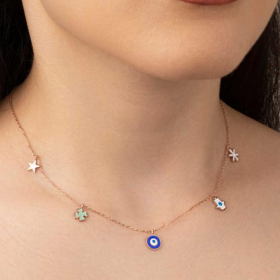 Silver Rose Evil Eye Lucky Women’s Necklace