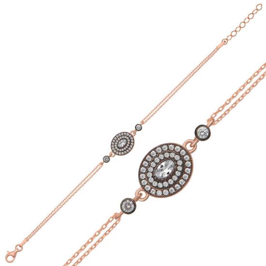 Silver Rose Oval Diamond Mounted Women’s Bracelet