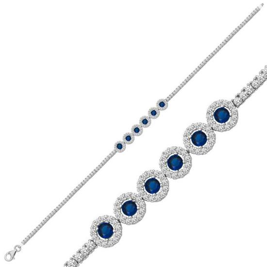 Silver Round Blue Stone Waterway Women’s Bracelet