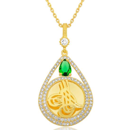 Gümüş Gold Kaplama Damla Tuğralı Kadın Kolye