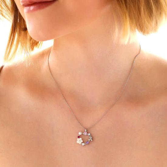 Silver Heart Magnolia Flower Butterfly Women’s Necklace