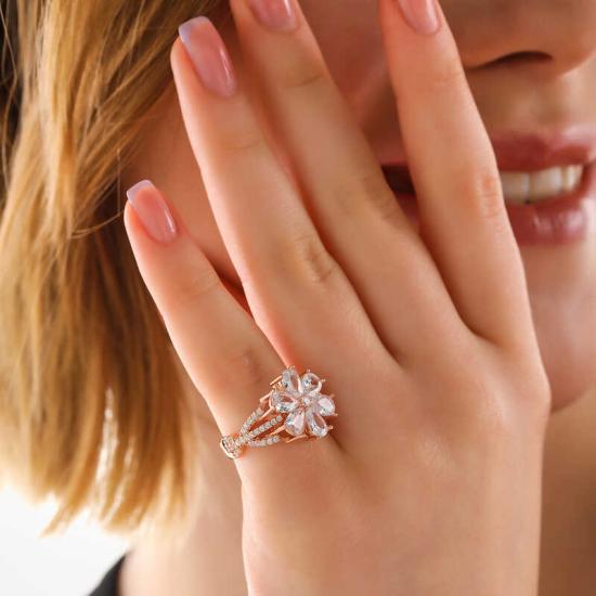 Silver Rose White Love Flower Women’s Ring