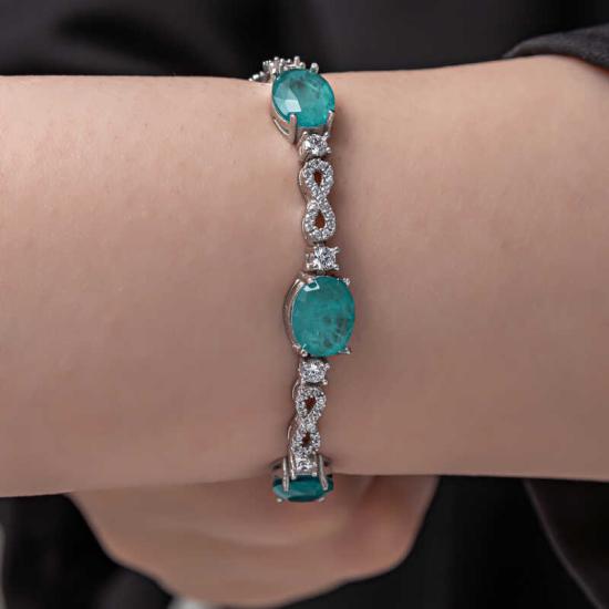 Silver Green Color Paraiba Stone Infinity Women’s Bracelet