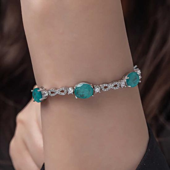 Silver Green Color Paraiba Stone Infinity Women’s Bracelet