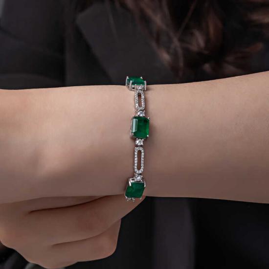 Silver Green Color Square Paraiba Stone Women’s Bracelet
