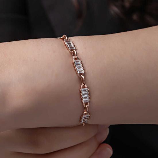 Silver Rose Baguette Stone Women’s Bracelet