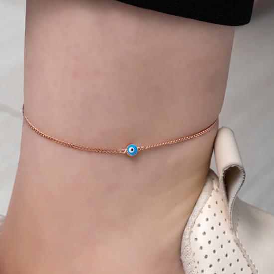 Silver Rose Evil Eye Beaded Anklet