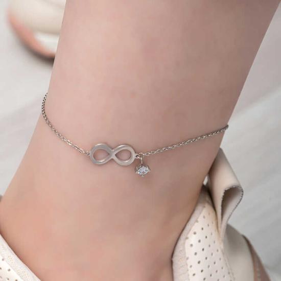 Silver Infinity Solitaire Anklet