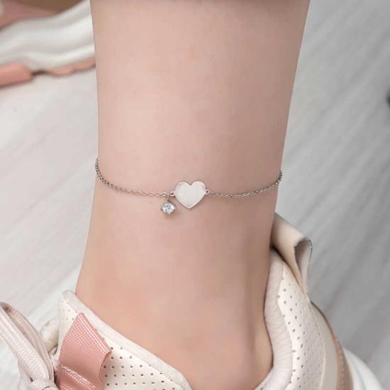 Silver Heart Solitaire Anklet