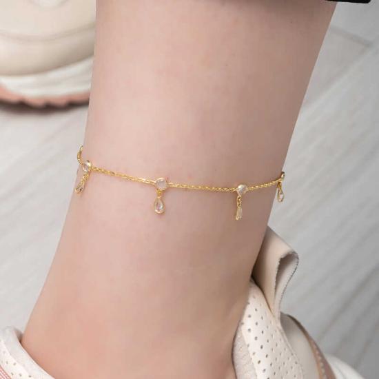 Silver Gold Drop Zircon Stone Anklet
