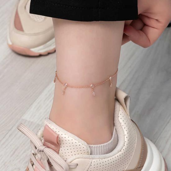 Silver Rose Drop Zircon Stone Anklet