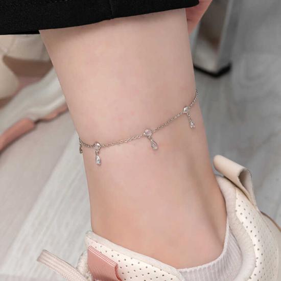 Silver Drop Zircon Stone Anklet