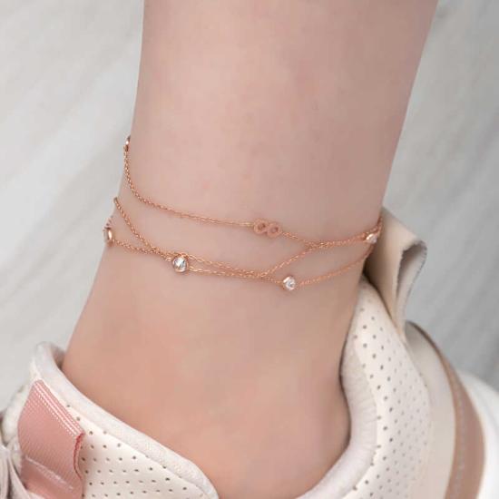Silver Rose Double Chain Infinity Anklet