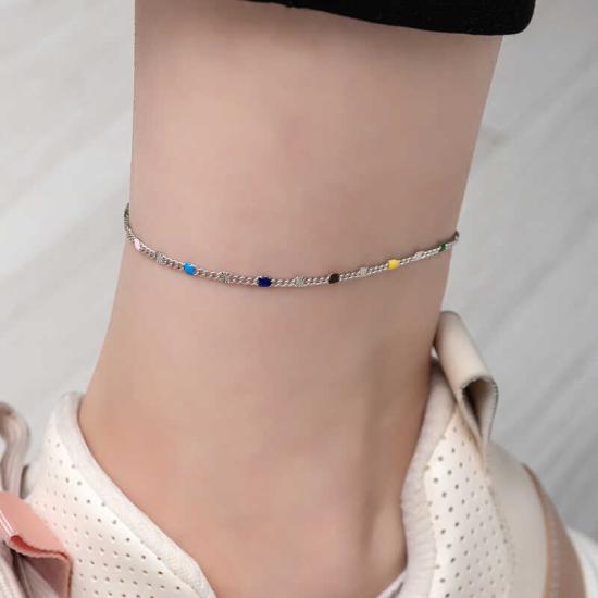 Silver Colored Enamel Anklet