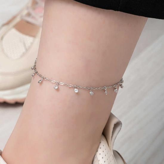 Silver Round Zircon Stone Anklet