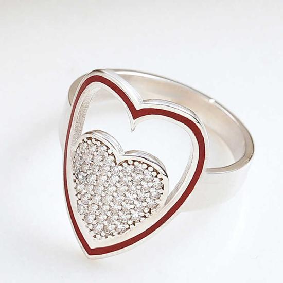 Silver White Stone Heart Women’s Ring