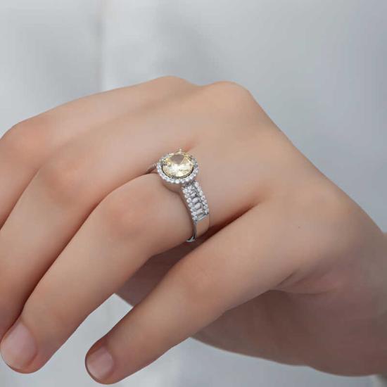 Silver Yellow Single Stone Women’s Ring