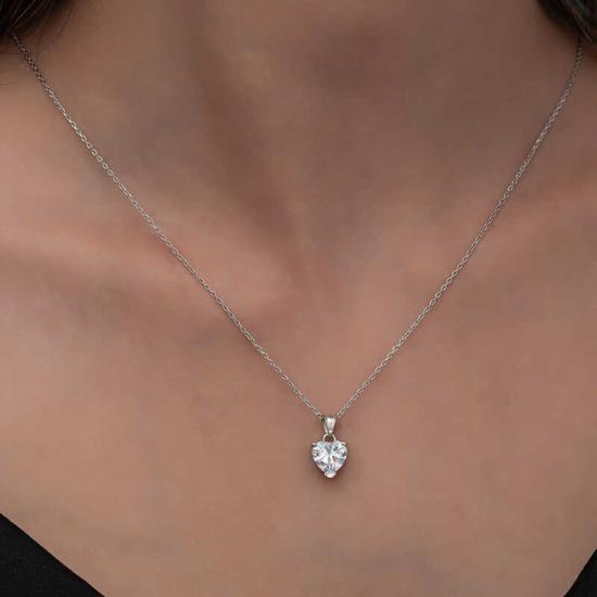 Silver White Stone Heart Women’s Necklace